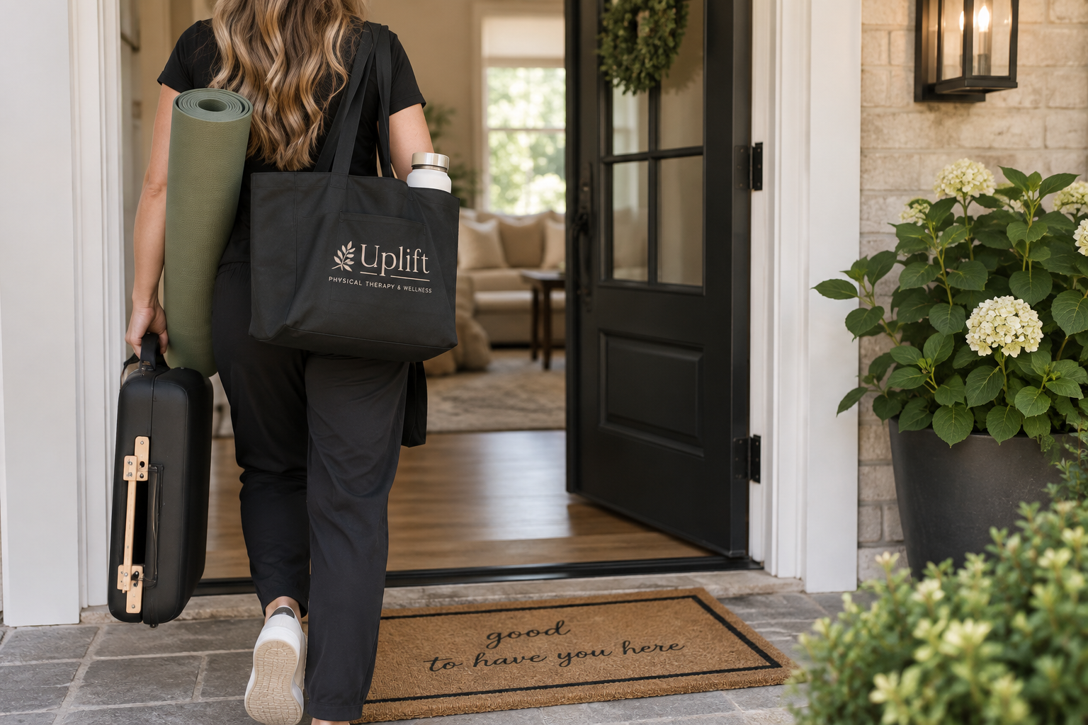 Physical therapist providing care in a home setting